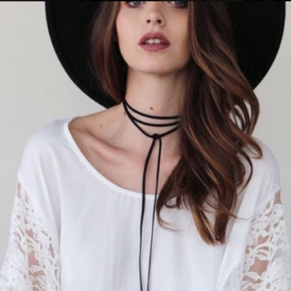 Wrap Around Choker, Black Vegan Leather Multilayer Tie - Picture 3 of 6